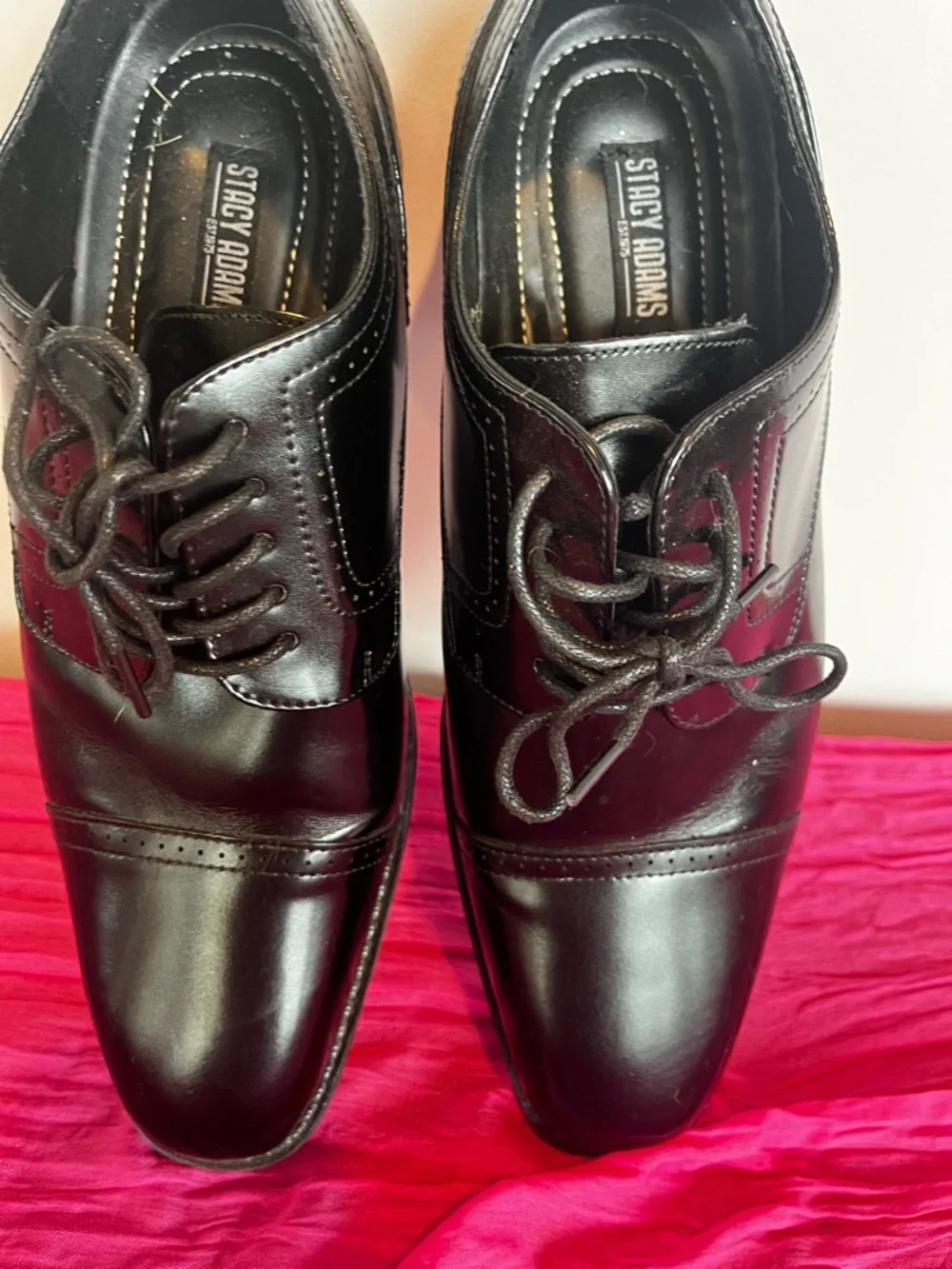 Stacy Adams Black Leather Cap-Toe Derby Oxfords